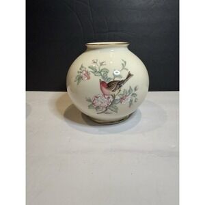 Lenox Serenade Globe Vase 24K Gold  Handpainted with Birds Flowers Vintage